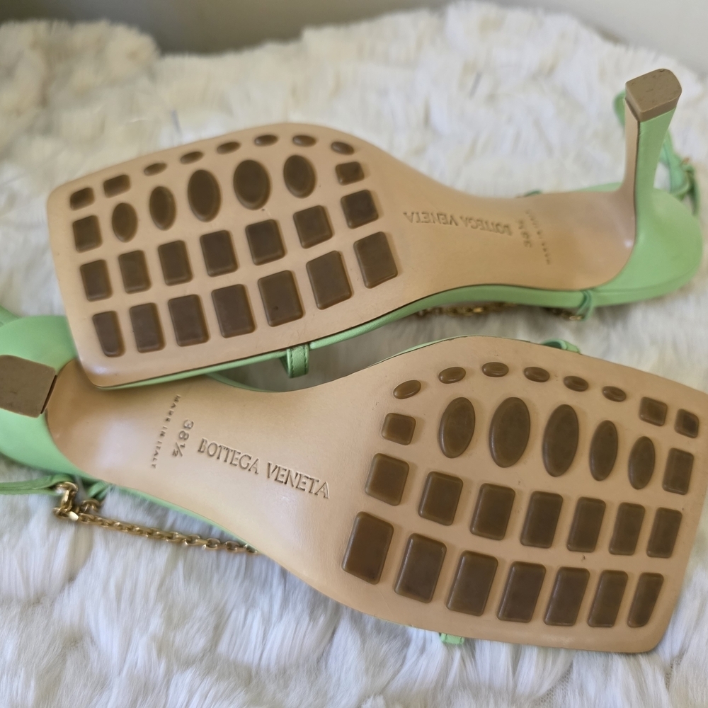 Bottega Veneta Stretch Chain Sandals Pistachio Green Square Toe EU 38.5/US 8.5 - Picture 9 of 16